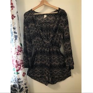 Draped V Neck, Long Sleeved Romper